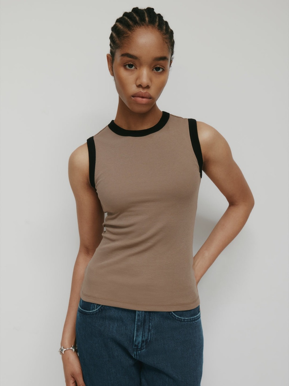 KOTN Muscle Tank two tone colourblock taupe black M